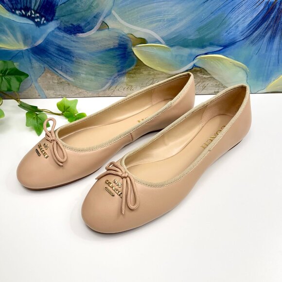 Coach Alina Logo Ballet Flats with Bow Detail in Beige Size 7.5 - Picture 5 of 14